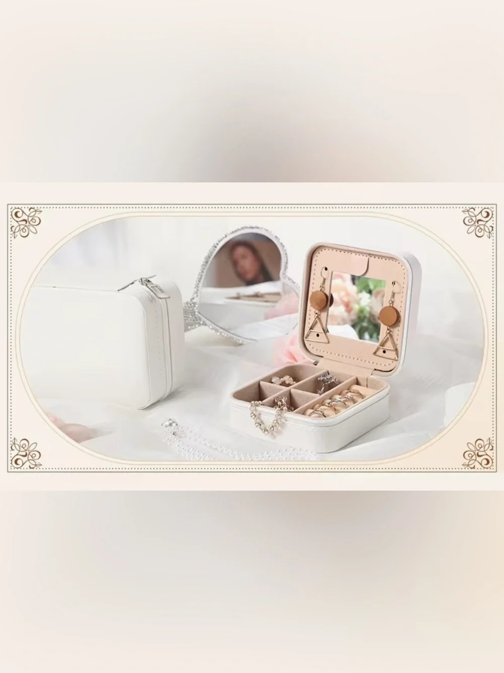 Mini Travel Jewelry Box Classic Cream or Light Pink Jewelry Organizer Box